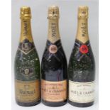 Three bottles of champagne to include Ruinart (Porsche GB) & Moet Chandon (3)