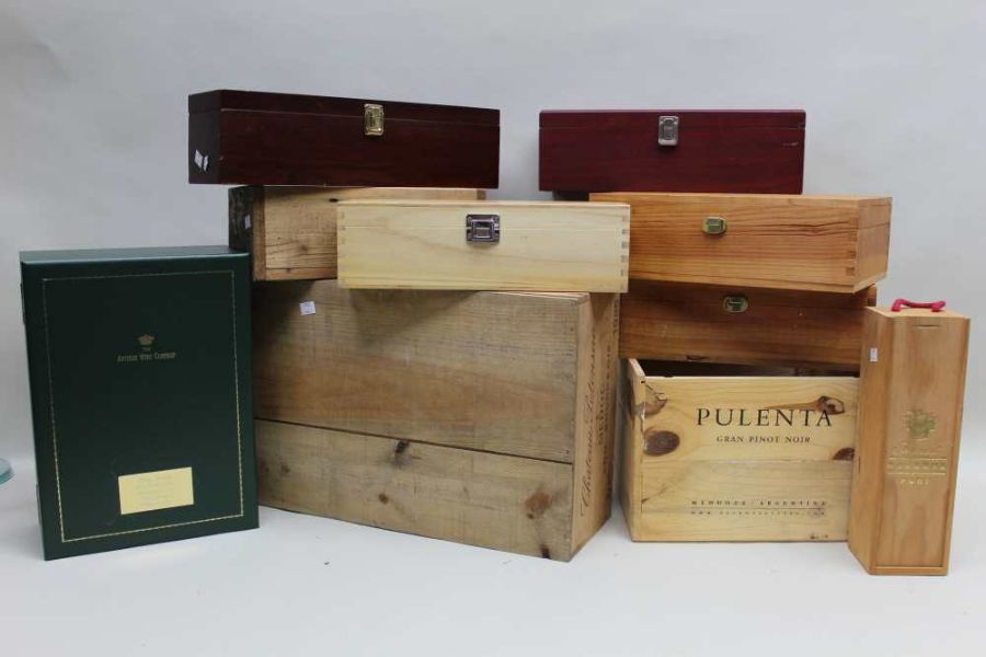 Collection of 10 wooden wine boxes