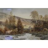 Arthur Craven watercolour painting, "The Swale at Keld, Swaledale", framed