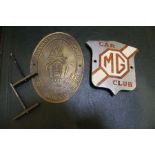 An original MG Car Club badge, chrome & enamel, of shield form, 9cm x 9cm, together with a 1995 Cove