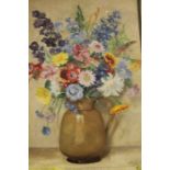 H. Todd, 20th century oil on canvas still life of a jug of flowers