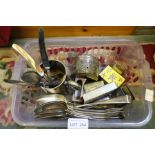 A selection of HM silver table spoons & other domestic metalwares to include matchbox holders