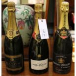 Three bottles of champagne various to include Bollinger