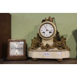 A 19th century alabaster and gilt metal mantel clock, and a small Art Deco clock (2)