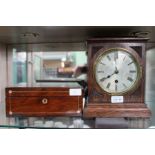 An Edwardian oak mantel clock, together with a Rosewood jewellery box