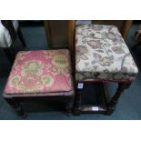 Two wooden framed pad topped stools