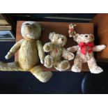 Three Steiff teddy bears with buttons in ears, to include one growler, together with another growler