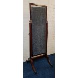 A late nineteenth century mahogany Cheval floor standing mirror with inlayed border to mirror.