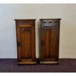 An oak reproduction blanket box together with two single door cupboards.