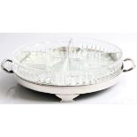 A silver, mirror and glass serving dish, with four removal glass dishes, hallmarked Sheffield