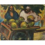 CHARLES MESSENT, framed, signed, oil on canvas, cart of watermelons with two figures behind, approx.