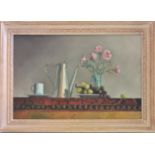 COLIN CLIFTON. Framed, signed and titled ‘Coffee and Carnations’, oil on board, still life with
