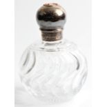 A Victorian silver and glass perfume bottle, lid featuring 'D' initial in relief, hallmarked