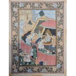 Anglo Indian painting on silk, figures bowing before noble man