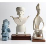 Three studio sculptures to include a sculpture of a sitting man signed John Lewis to base, one of