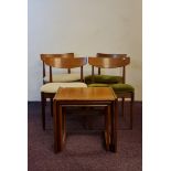 A set of four G Plan teak dining chairs and a nest of three tables