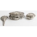 Two hallmarked silver trinket pots, together with a Victorian silver chatelaine scissor case,