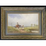 HORACE HAMMOND. Signed on verso, watercolour on paper, girl and boy with pony landscape, 27cm x