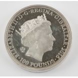 A 2016 H.M. Queen Elizabeth II 90th Birthday £100 silver birthday coin, housed in pouch with