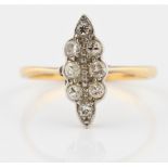 An eight stone diamond ring, the scalloped navette setting set with eight graduated round