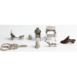 A pair of hallmarked Victorian silver Dutch design scissors, and a miniature hallmarked silver