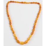 A string of butterscotch amber beads, comprising 43 graduated butterscotch amber oval beads, the