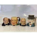 Four Sir Winston Churchill Toby jugs, to include one Manor Limited Editions with Hitler draped in