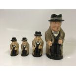 Set of four Winston Churchill Toby Jugs by Royal Doulton first introduced in 1941. One large size