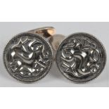 A pair of Norwegian cufflinks by David Andersen, from the Saga collection, stamped Reprod. Origin