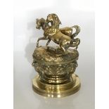 A 19th century bronze military desk inkwell decorated with horses and winged griffins. BOOK A