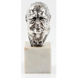 A hallmarked silver bust of Sir Winston Churchill on marble plinth, signed G. Weil, approx. height