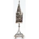 A Jewish filigree Barmitzvah burner, with personal inscription, white metal indistinctly stamped,