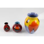 3 Poole pottery vases all of various sizes and of multicoloured designs. BOOK A VIEWING TIME SLOT ON