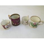 Four various mugs, to include one dated 1853, one with an oriental scene, and two with a floral