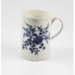 A Dr Wall early Worcester crescent moon to base, large tankard with blue and white floral design