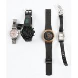 Four wrist watches, to include BOSS, EMPORIO ARMANI, DKNY, SKAGEN. (Boxed) BOOK A VIEWING TIME