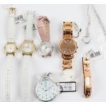 Five wrist watches and one ROYAL LONDON pocket watch with chain, watches to include two DKNY and