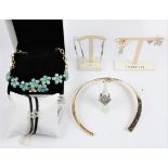Various jewellery - hoop earrings, ring, earrings, collar necklace, bracelets, necklace.