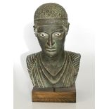 A Grand Tour style interest head & shoulder chalk figure portrait bust on base.