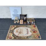 The Winston Churchill bear by Robin Rive with a Churchill themed cushion, ‘Victory’ rug, Sir Winston