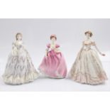 Three Royal Worcester figures ‘Sweetest Valentine’, ‘The Fairest Rose’ and ‘The Last Waltz’ together