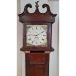 Mahogany long case clock with hand painted dial