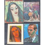 Four oil on board portraits by Charles Messent, one work signed