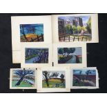 Seven acrylic works on paper depicting various landscape scenes by Charles Messent, signed