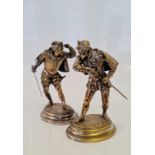 A pair of Emile Coriolan silver plated bronze Cavaliers. 22 cm.