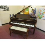 A Mahogany cased Collard & Collard baby grand piano with duet stool, approx 140cm x 143cm.