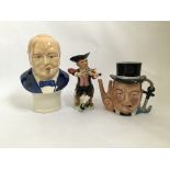 A Sir Winston Churchill Millienium Bust, together with a Staffordshire Fine Ceramics character jug