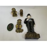 A brass Sir Winston Churchill door knocker, together with a Sir Winston Churchill door stop, two