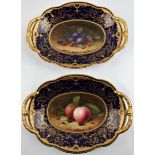19th century pair of Coalport bone china hand painted still life fruit dishes