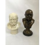 A large bronze finished bust of Sir Winston Churchill on marble plinth, together with a bust from